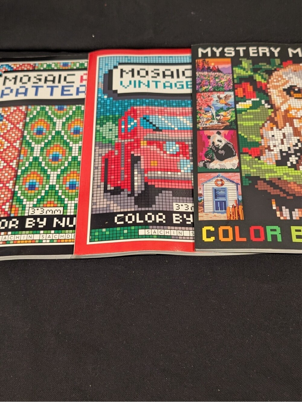 Sachin Sachdeva Mosaic Art Color by Number Lot of 3 Patterns Cars Mystery